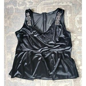 Lane Bryant Peplum Top Womens 18/20 Black Velvet Beaded Stretch Sleeveless Zip
